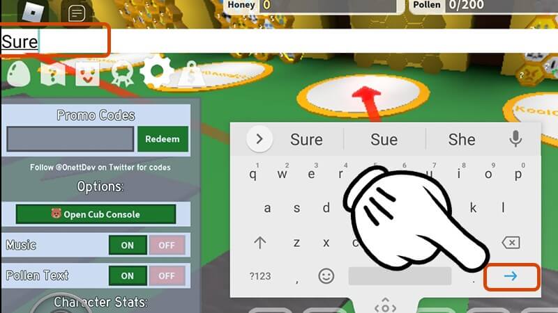 Nhập code và chọn mũi tên xanh Nhập code và chọn mũi tên xanh